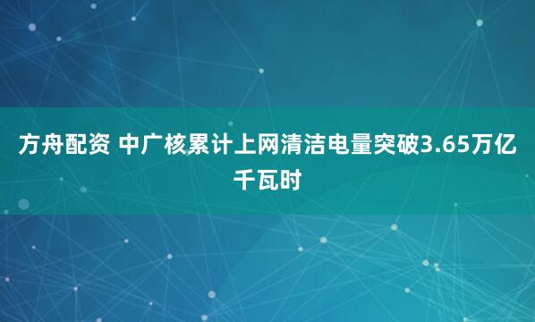 方舟配资 中广核累计上网清洁电量突破3.65万亿千瓦时